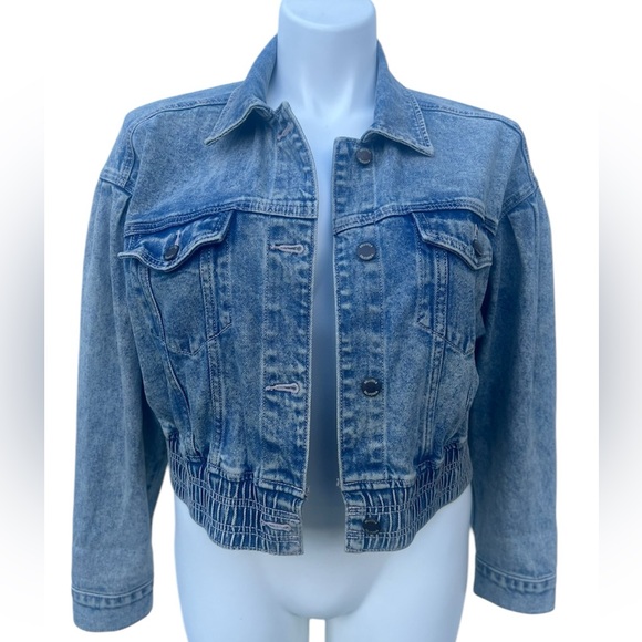 Hollister Balloon Sleeve Denim Jacket Waist Band Jean Jacket Size Large - Picture 7 of 12